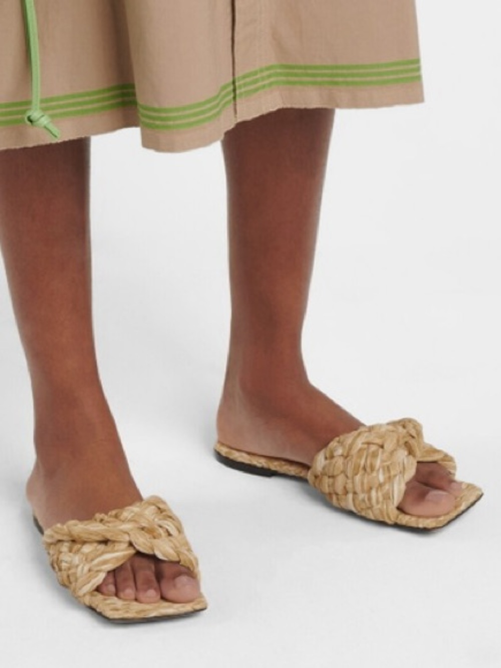 Bottega Veneta Natural Braided Raffia Stretch Flat Mules Sandals, Size 38.5 - Picture 2 of 9